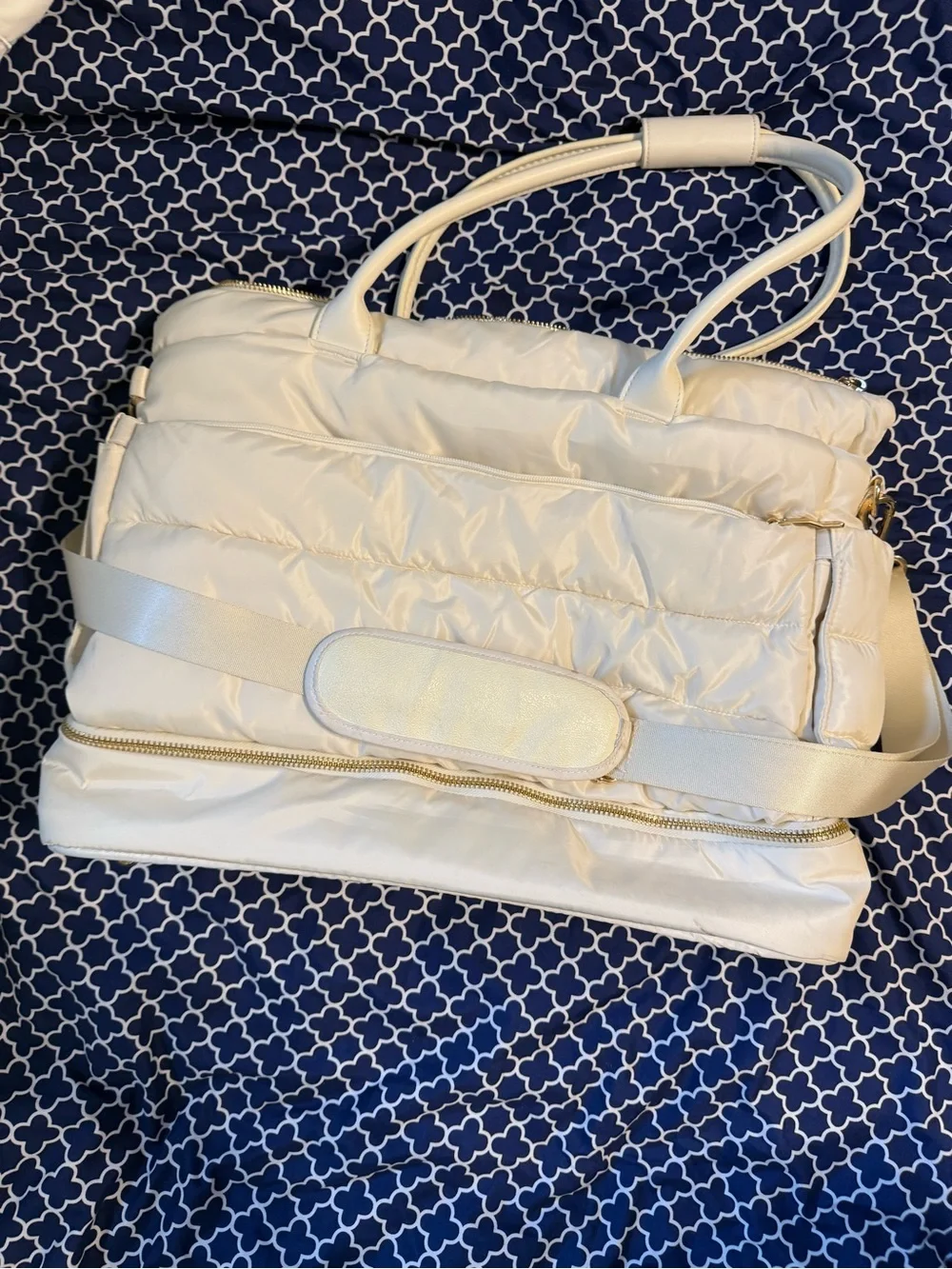 Padded Cream Baby Bag Tote with Dual Handles and Shoulder Strap